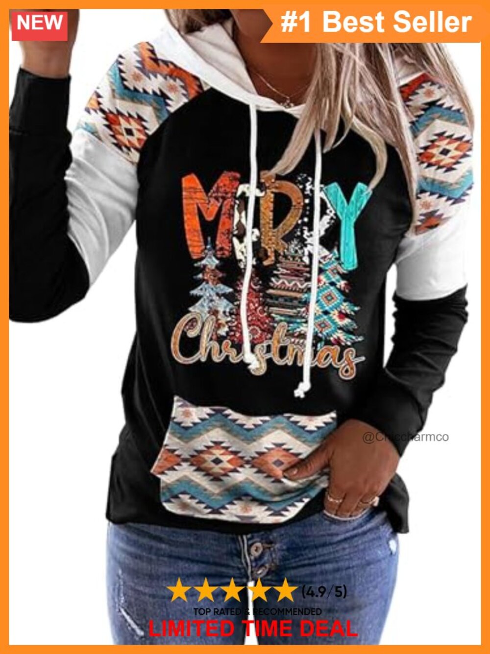 Cotton Christmas Buffalo Plaid Hoodie Long Sleeve Women's T-Shirt